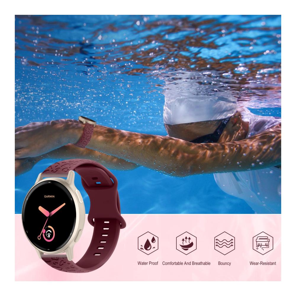 20mm Leopard Silikon Uhrenarmband für Garmin Vivomove Trend/Venu 2 Plus - Rot
