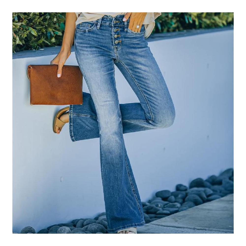 90s Vintage Button Fly High Waist Flare Leg Jeans - Stylish Relaxed Fit Denims with Stretch for Women and Juniors