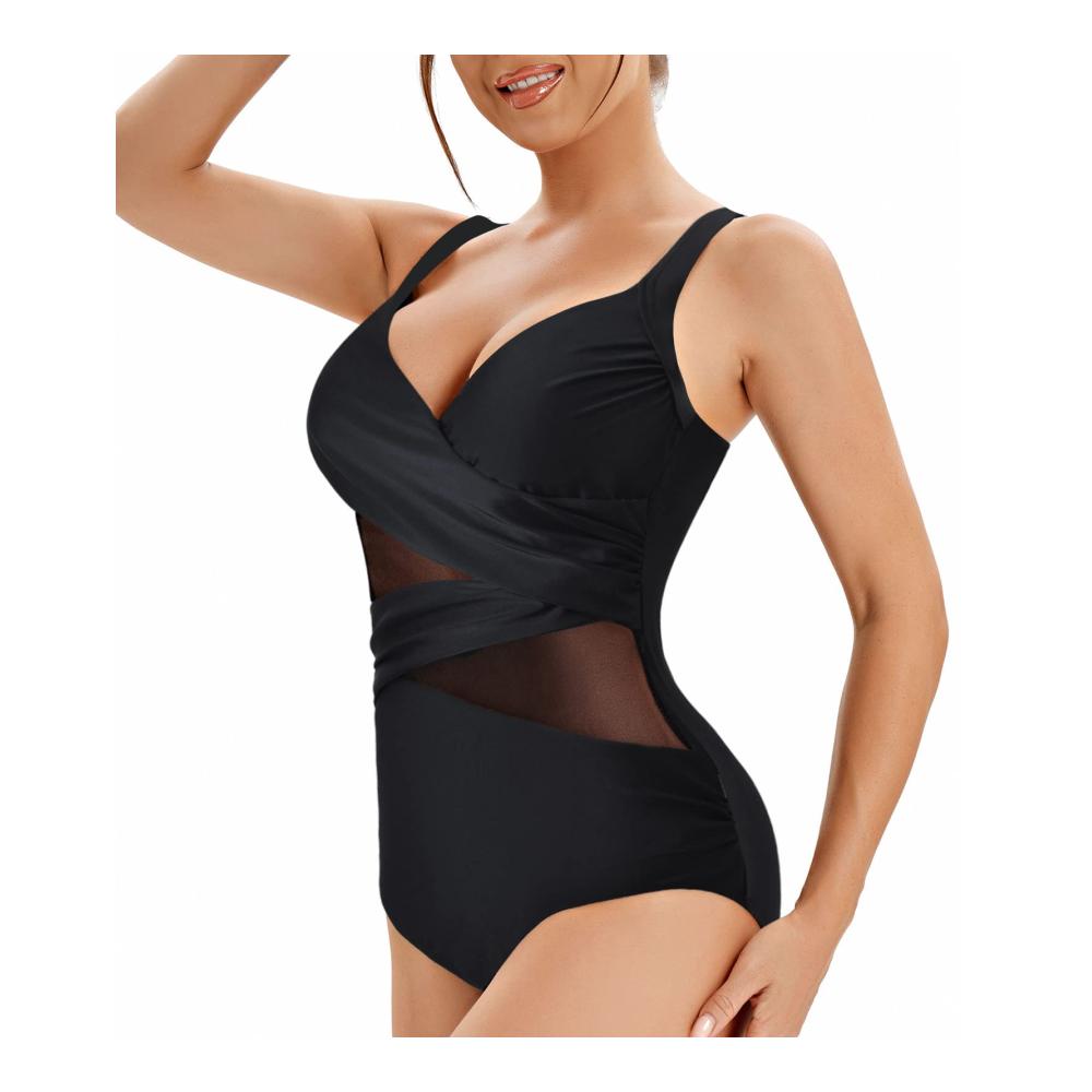 Monokinis Genfien Damen-Badeanzug | V-Ausschnitt Bauchkontrolle & verstellbare Träger | Sexy Swimsuit mit Mesh-Einsatz | Einteiliger Bademode für Damen