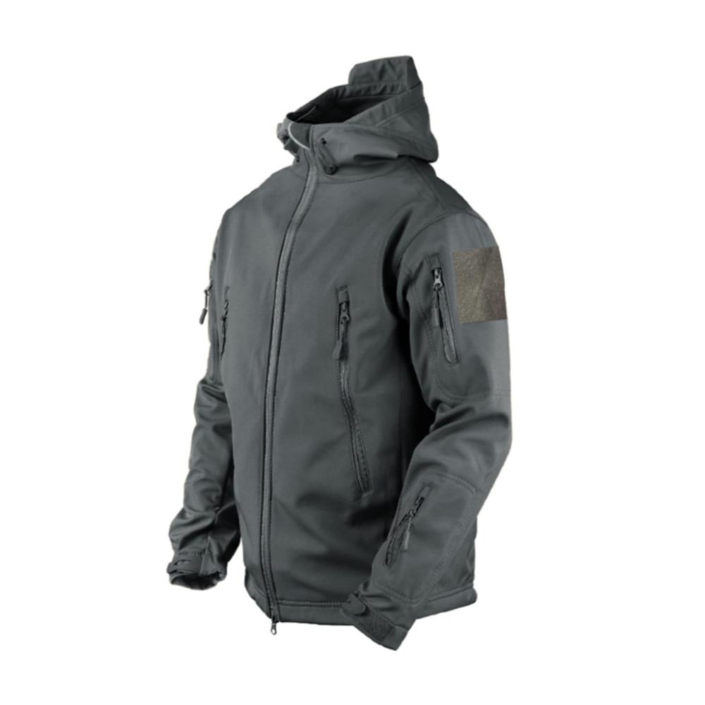 Softshelljacke Militär-Haifischhaut | Taktische Camouflage-Jacke für Herren | Winddicht Wasserdicht Armee-Kampf-Fleece | Bombermantel mit Kapuze (Grau Größe M