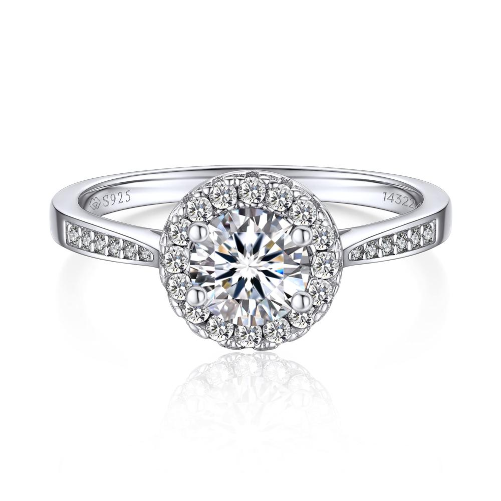 1 Karat Moissanite Diamant Silberring - Damen Verlobungsring mit Halo Design & Geschenkbox
