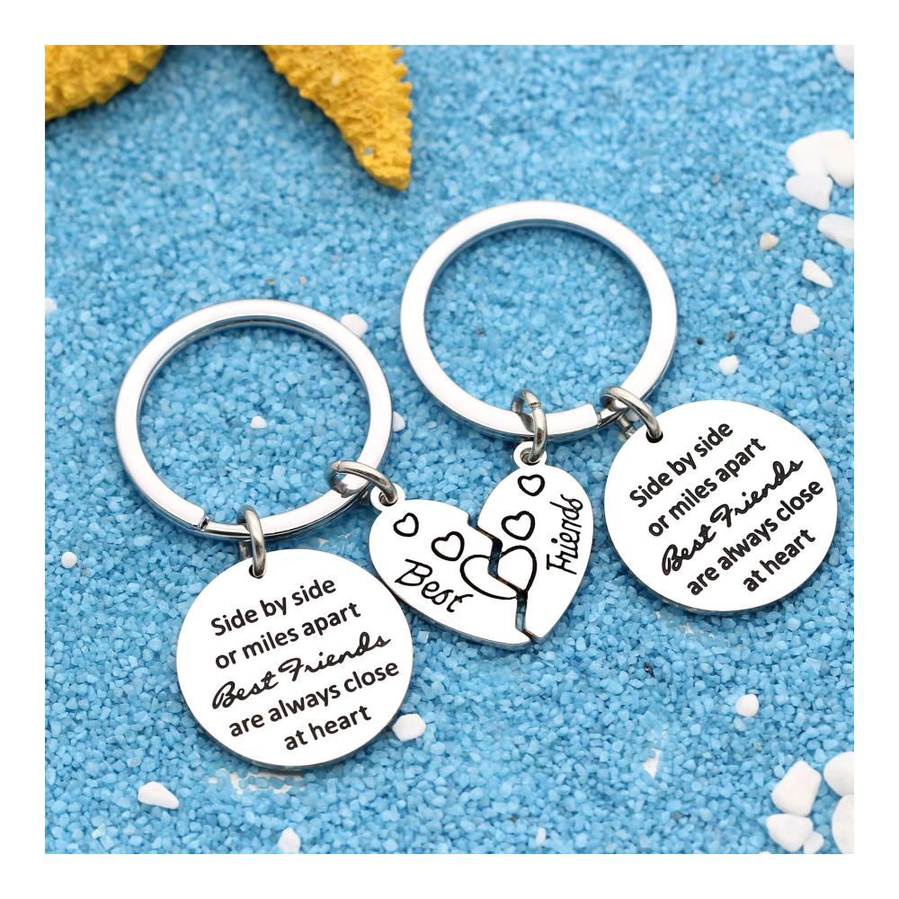 Best Friends Keychain Set Side by Side or Miles Apart Always Close at Heart - 2 Pieces