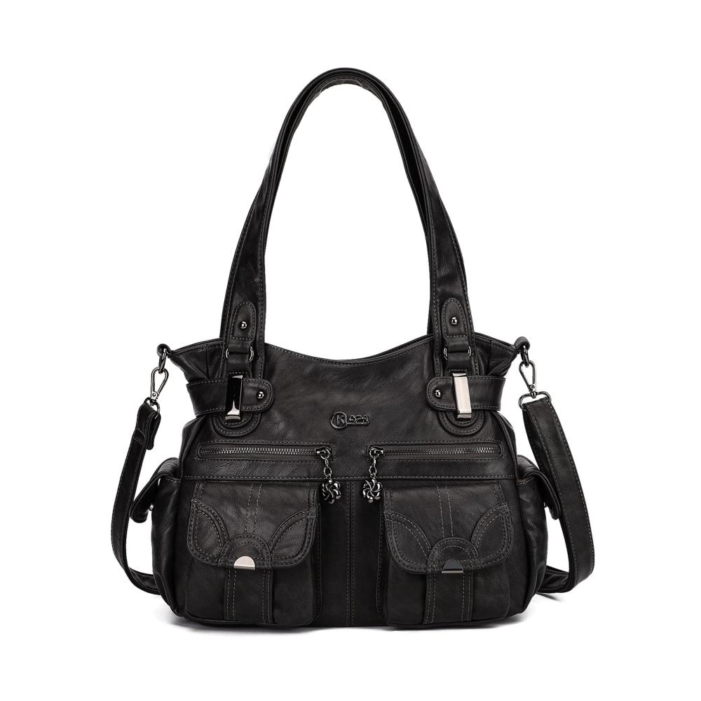 Elegante Damen Handtasche aus Leder mit Vielen Fächern - Henkeltasche Umhängetasche und Schultertasche für Frauen