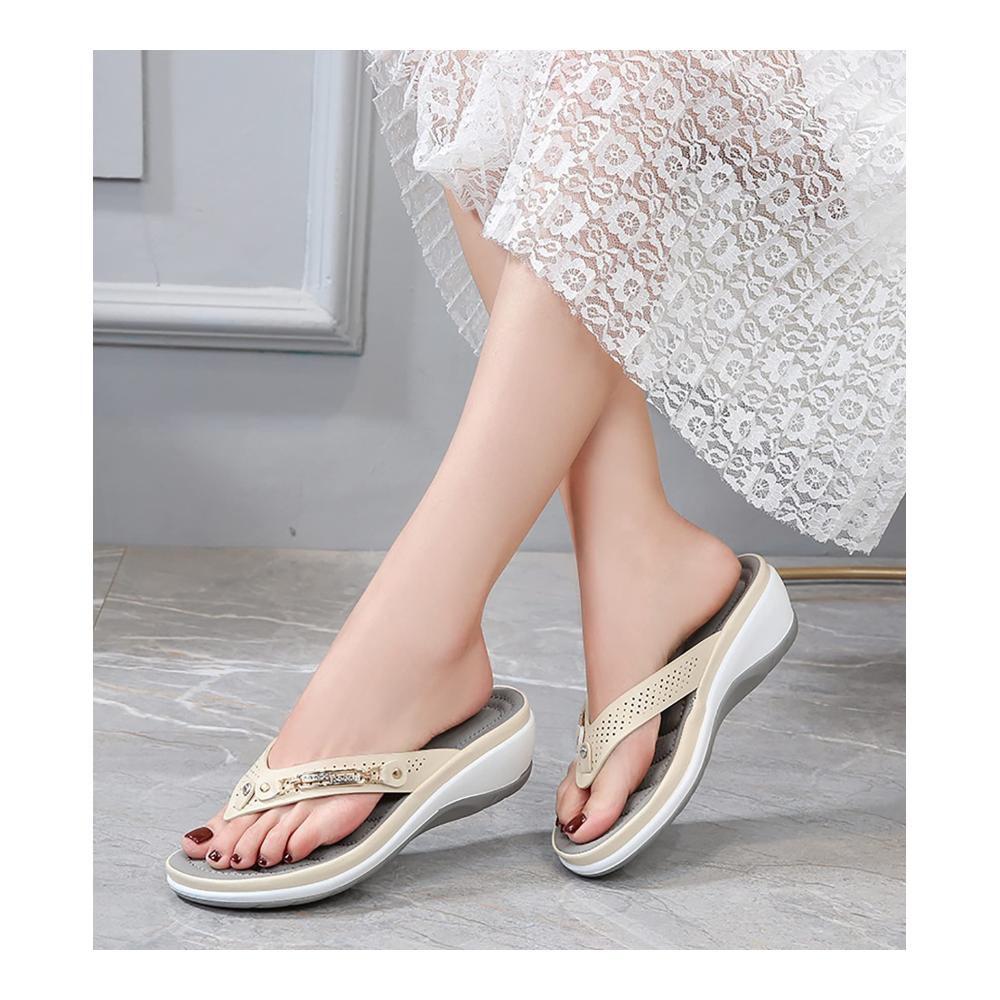 Orthopädische Zehensandalen Bequeme Damen Hausschuhe mit Kristall Flip Flops - Plantarfasziitis Sandalen für Outdoor Komfort