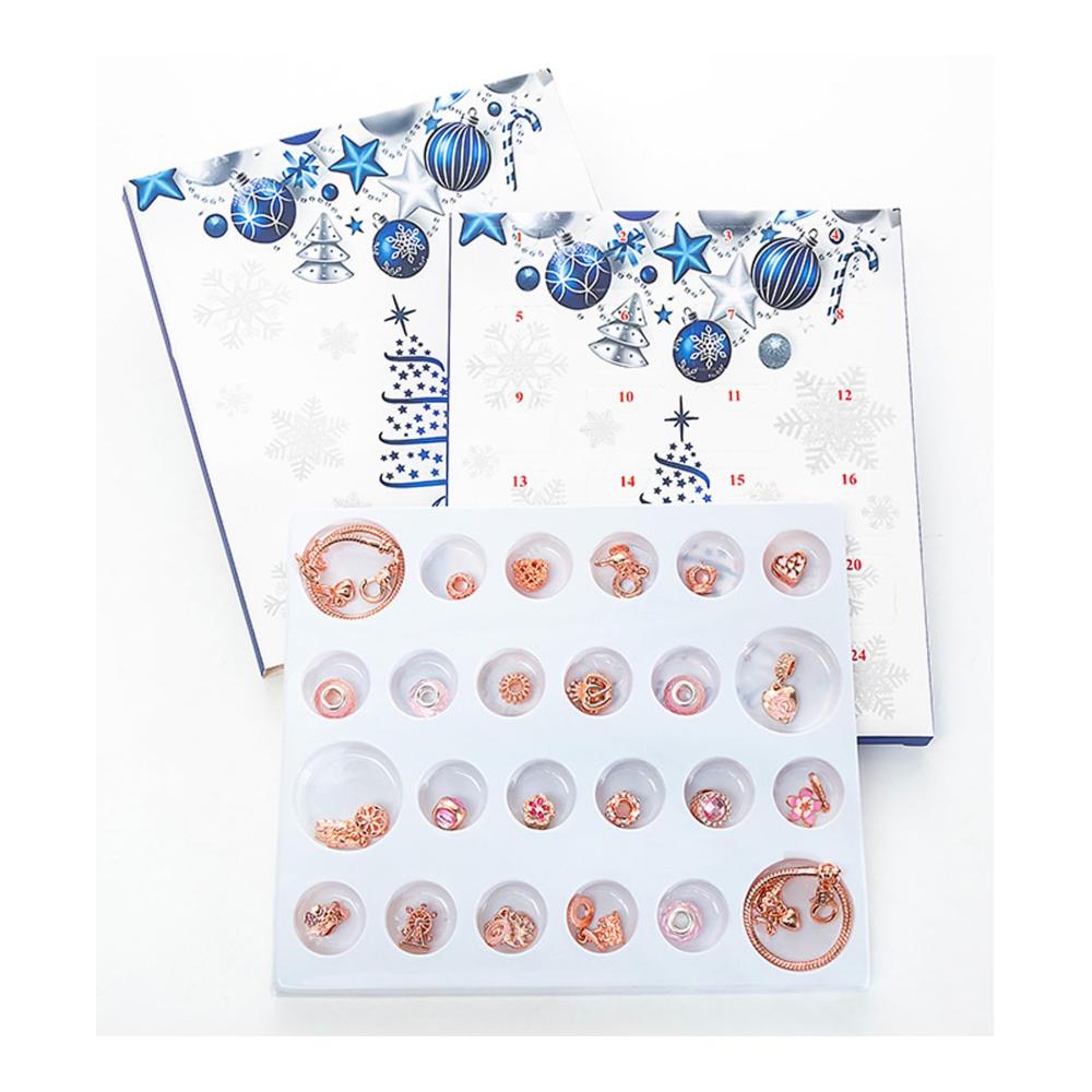 iKSya Charm Armband Weihnachts-Countdown-Kalender 2024 für Erwachsene und Mädchen - 24-tägiger Adventskalender mit Halskette und Armband als Geschenk (Farbe D