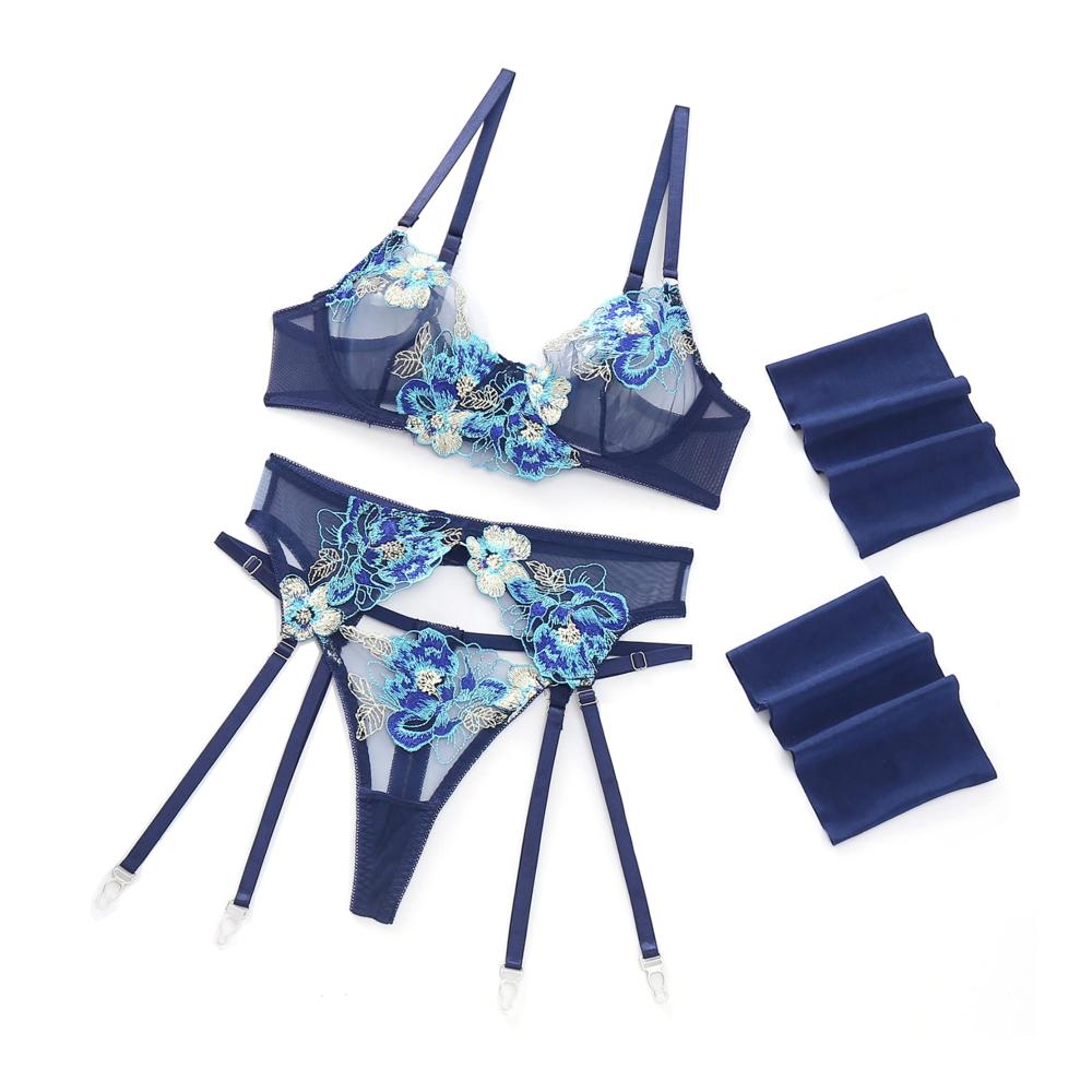 Dessous-Sets Verführerische Ojostern Damenwäsche mit BH Slip Strapsen und Spitze