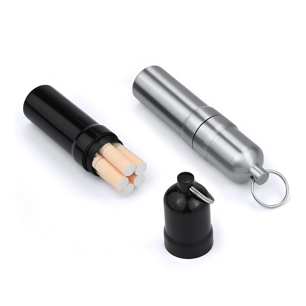 Wasserdichtes Aluminium Zigarettenetui Set mit Schlüsselanhänger – 2PCS Runde Zigarettenkästen inklusive Zahnstocherhalter Mini Pillendose für unterwegs ideal für Herren und Frauen