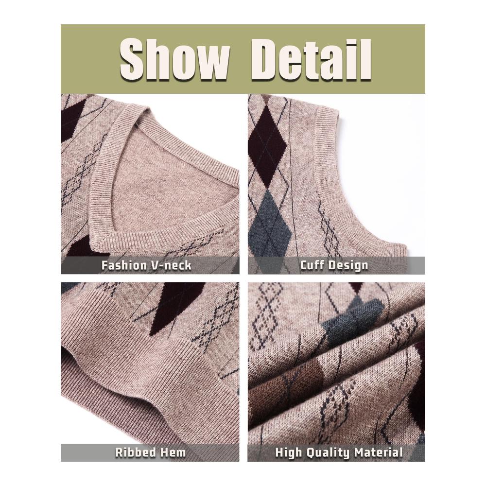 Herren Pulloverweste mit V-Ausschnitt Argyle-Muster Ärmellos – Klassische Business Strickweste für Herbst/Winter Warme Golfweste Gestrickter Gentleman Pullover für stilvolle Outfits
