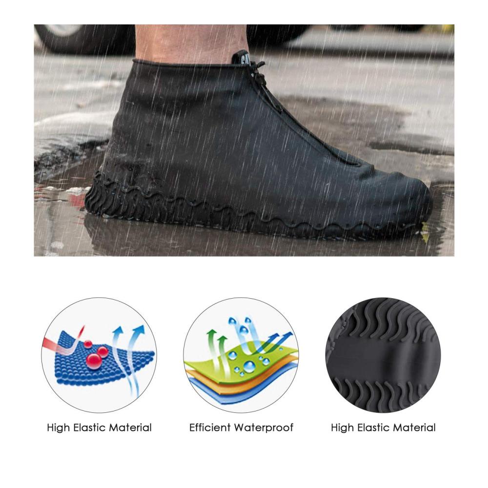 Wiederverwendbare Silikon-Galoschen mit Reißverschluss rutschfest faltbar grau M - Outdoor-Schuhschutz (1 Paar