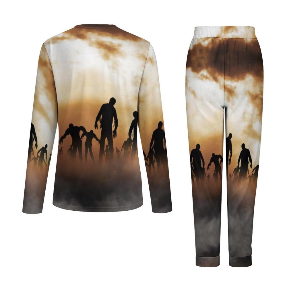 Damen Schlafanzug Zombies Dead Men Walking Rundhalsausschnitt mit Taschen - Hochwertiger Pyjama für Frauen
