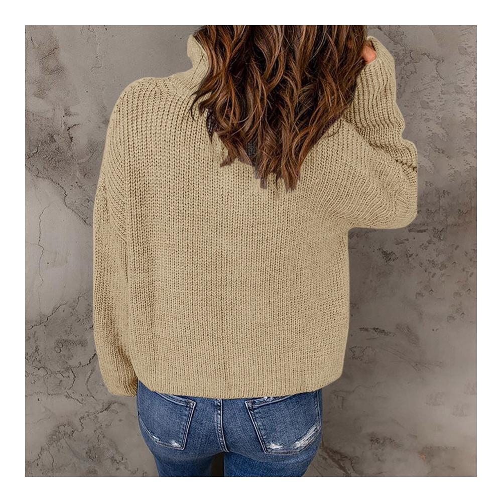 Damen Pullover mit Reißverschluss | Langarm Strickpullover für Herbst/Winter | Stehkragen Vintage Sweater - Kanpola Grobstrickpullover Oberteil