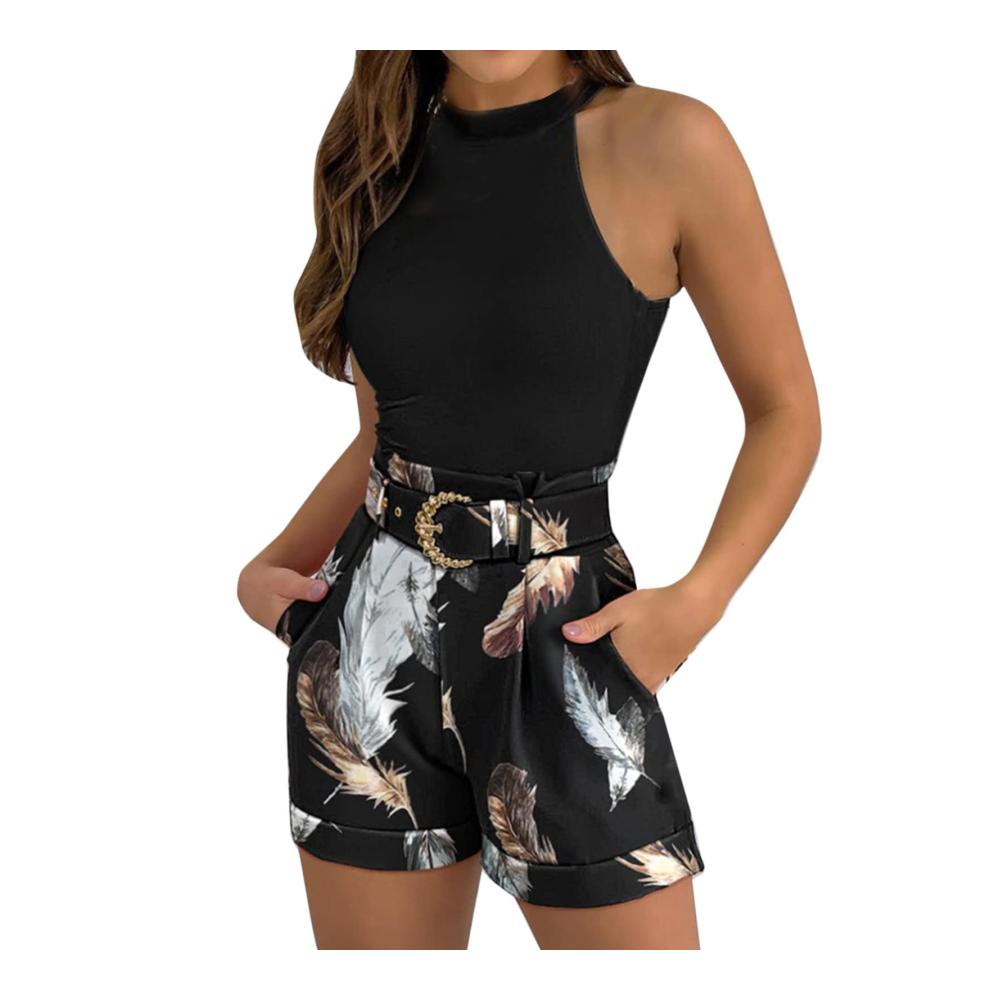 Damen Hosenanzug 3 Teiler Sommerliches Business-Outfit mit Top Shorts & Gürtel - Elegant Sexy Slim Fit Streetwear Blazer-Anzug für Damen