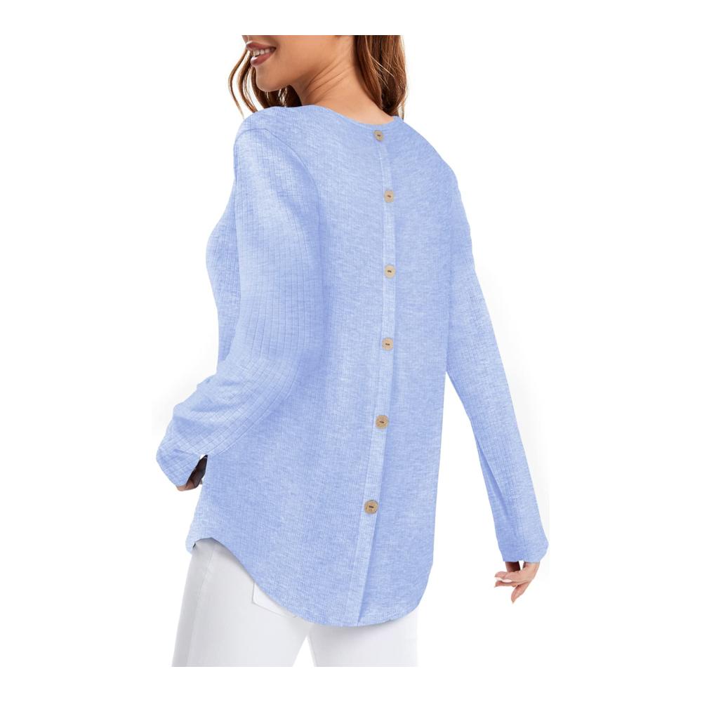 Sweatshirts Damen Stilvolle gerippte Tunika mit Knöpfen Langarm Freizeit T-Shirts Blusen Pullover für Damen