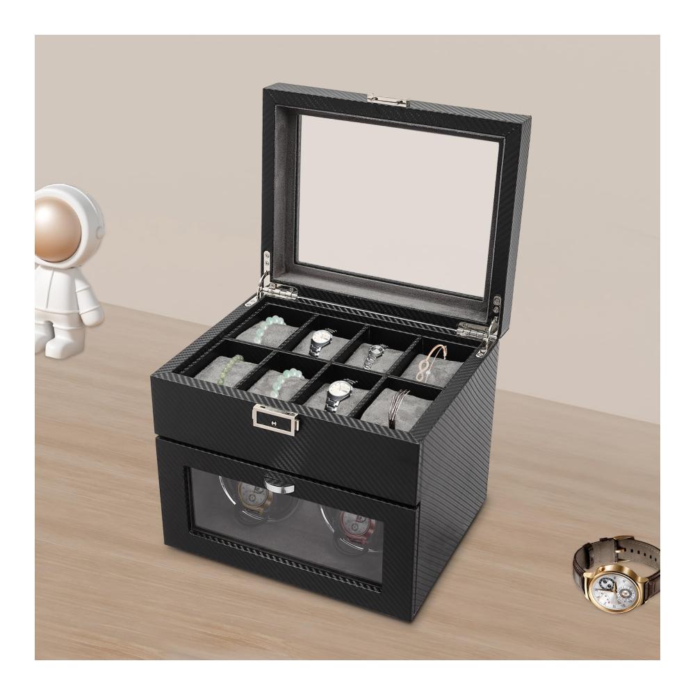 Automatischer Uhrenbeweger 2 8 Uhren PU-Leder Leise Motoren LED-Beleuchtung - Perfekt für Automatikuhren