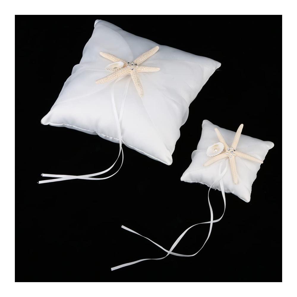 Exquisites Elfenbeinweißes Ringkissen mit Seesternmuster | Hochwertiges Trauringhalter-Accessoire (20x20cm) für die perfekte Hochzeitsfeier