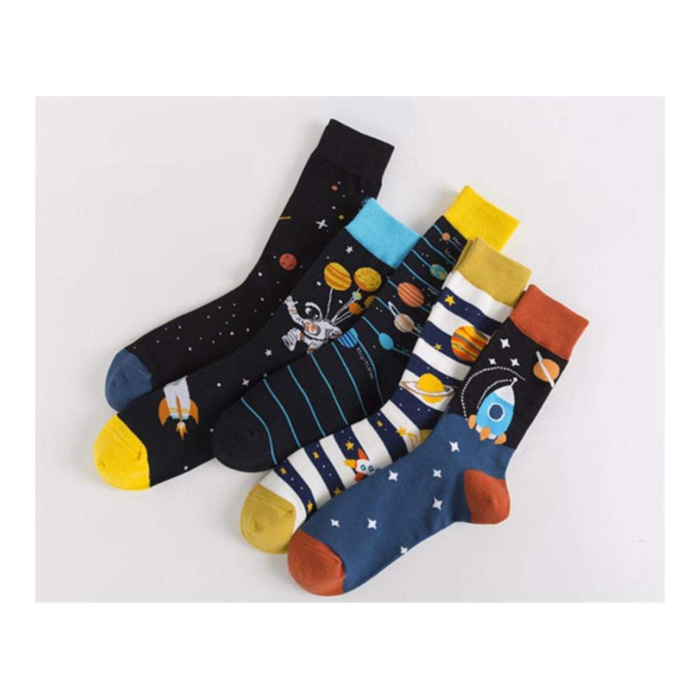 Herrensocken Set 5 Paar Baumwollsocken für den Winter weich warm & atmungsaktiv | Lustiges Universum mit Planeten-Muster