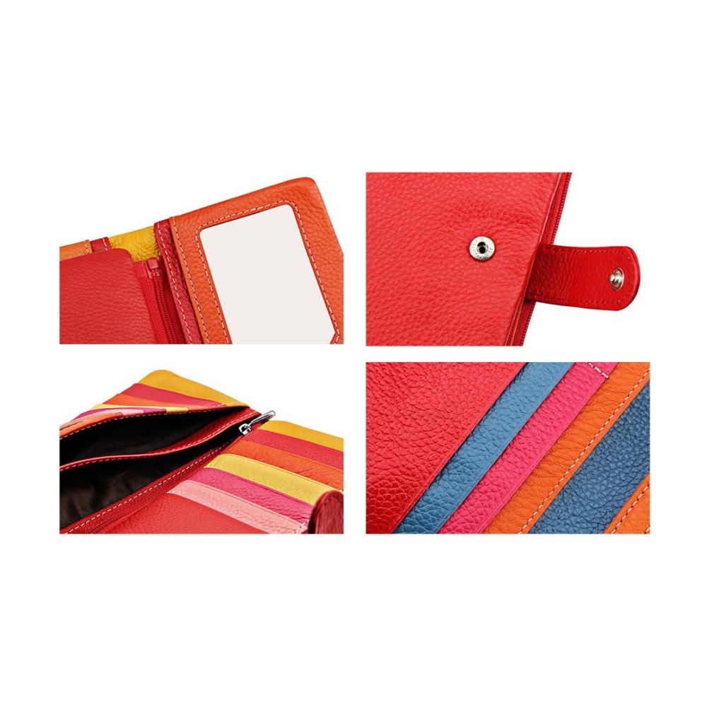 Damen Geldbörse aus Echtleder Bunte Clutch mit Großer Kapazität Reißverschluss und Langem Design (Rosa