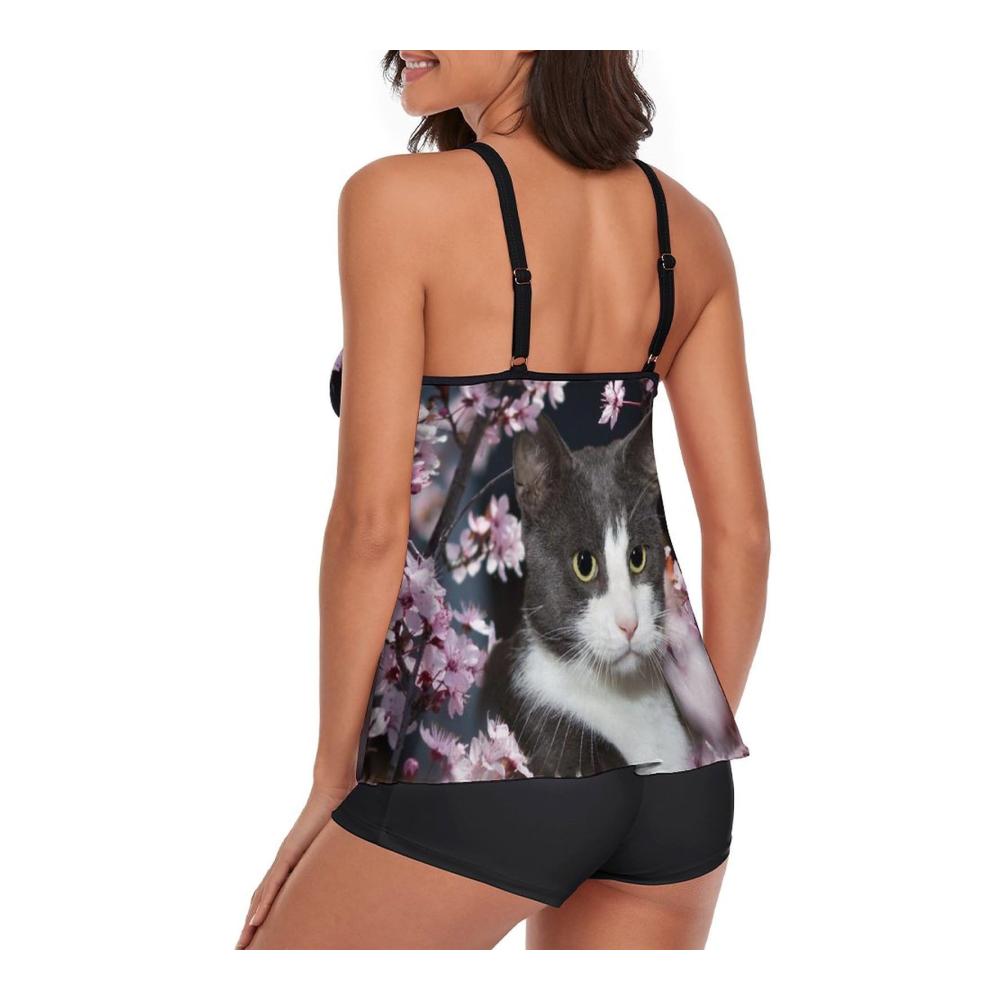 Damen Tankinis – Stilvolle Badeanzüge mit Blumenmuster und Katzenmotiv für Schwimmen Tauchen und Strand