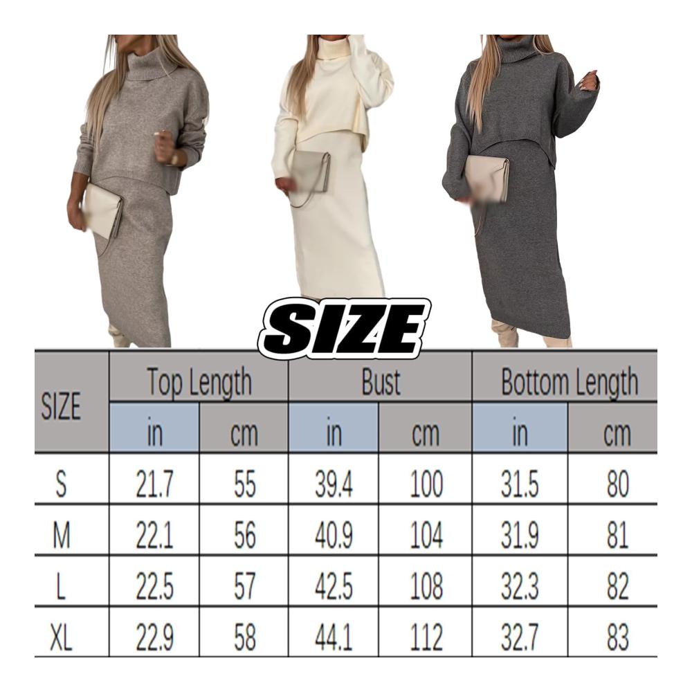 Midi Dress and Turtle Neck Sweater Set - Womens 2 Piece Outfit with Long Sleeve High Neck Knit Top and Bodycon Sweater Dress