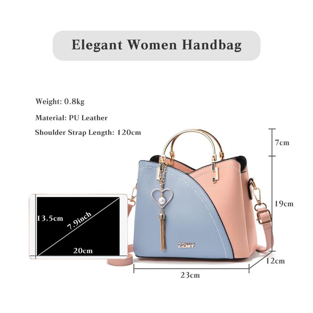Hellblaue Damenhandtasche - Wasserdichte PU-Leder Schultertasche mit Quaste für Arbeit Schule Shopping und Reisen