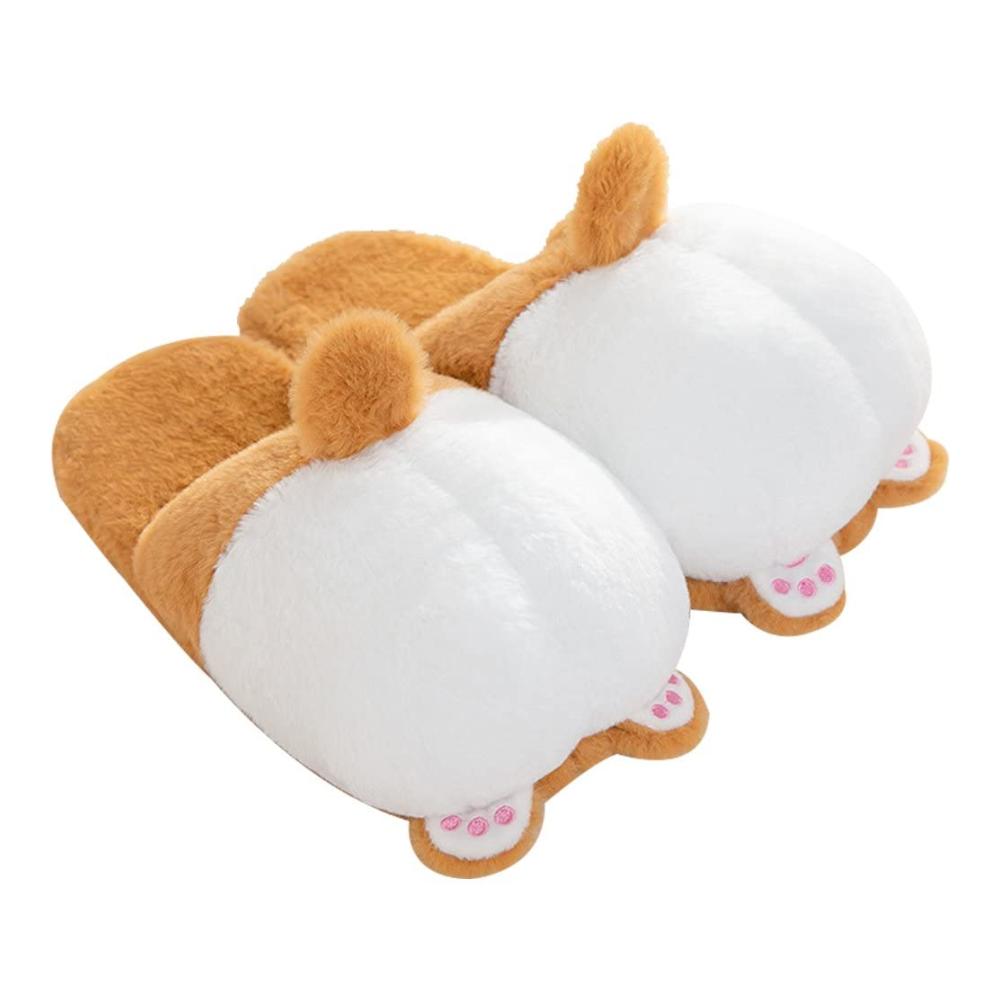 Damen Hausschuhe Kawaii Plüsch Corgi Arschschuhe rutschfeste Cartoon Tierschuhe