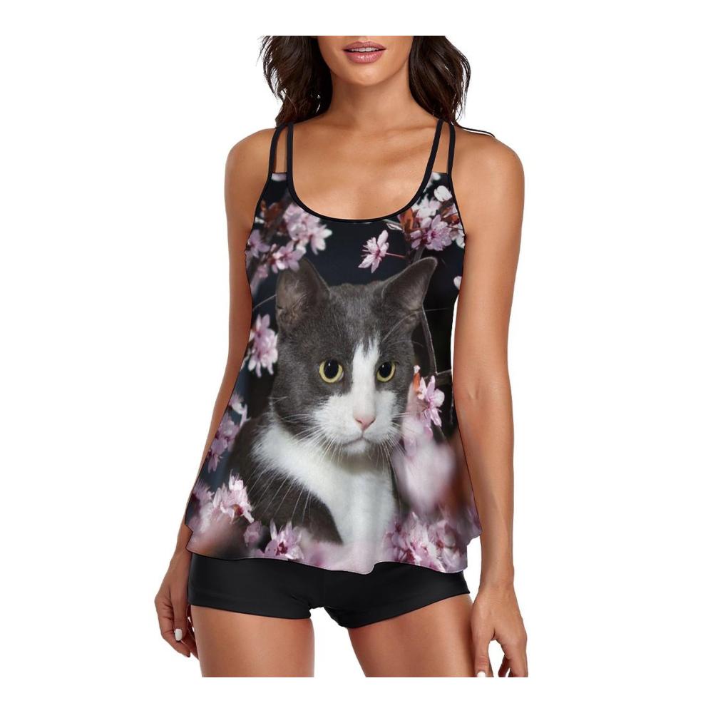 Damen Tankinis – Stilvolle Badeanzüge mit Blumenmuster und Katzenmotiv für Schwimmen Tauchen und Strand