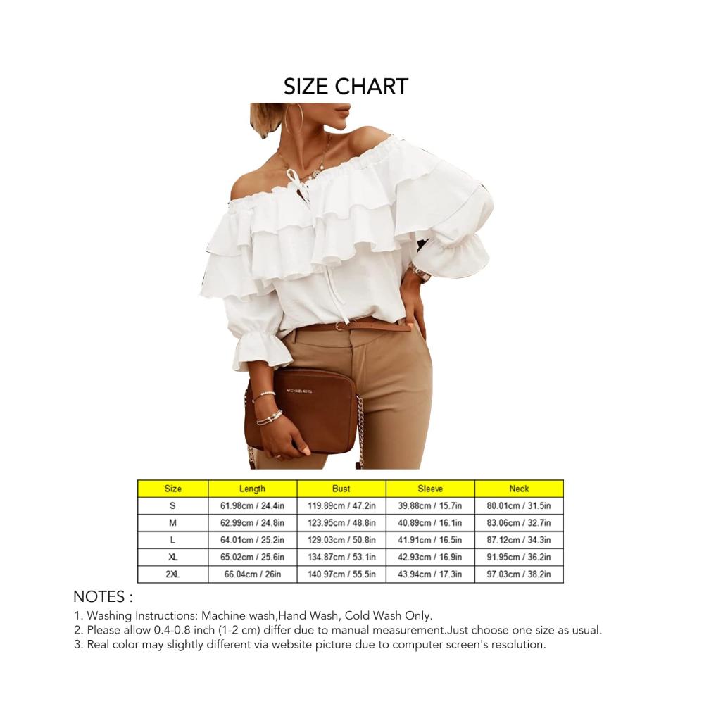 Damen Schulterfrei T-Shirts mit Geschichteten Rüschenärmeln und Rückenausschnitt - Elegante Weiße Blusen Tops