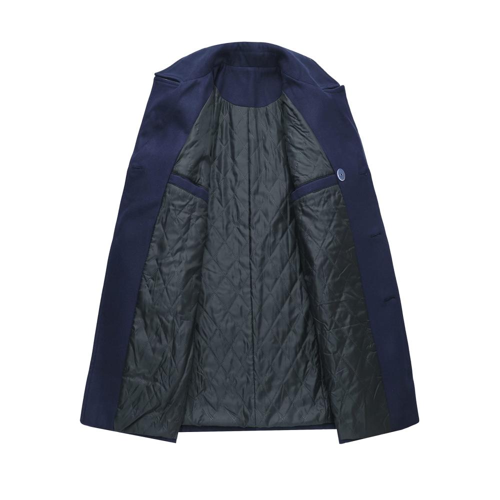 Herren Peacoat aus Wollmischung mit klassischem Zweireih-Design und abnehmbarem Latz