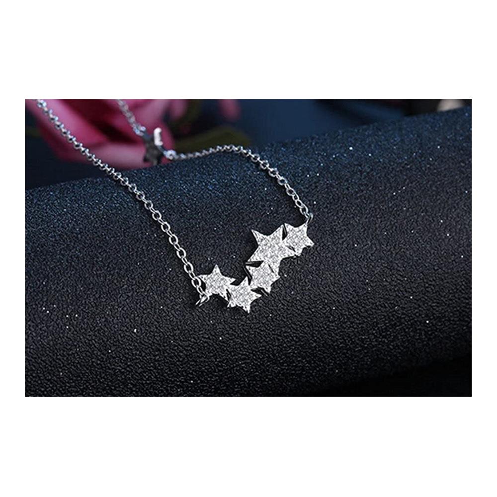 925 Sterling Silber Damen-Halskette mit Zirkonia-Sternen-Anhänger - Modische Kurze Clawicle Kette