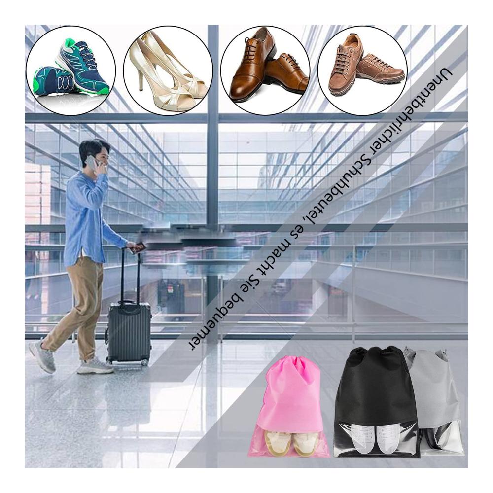 20 Stück Schuhtaschen Wasserdichte Schuhbeutel in 3 Farben 4 Größen mit Kordelzug und Transparenten Fenstern – Ideal für Reisen oder Zuhause-Aufbewahrung