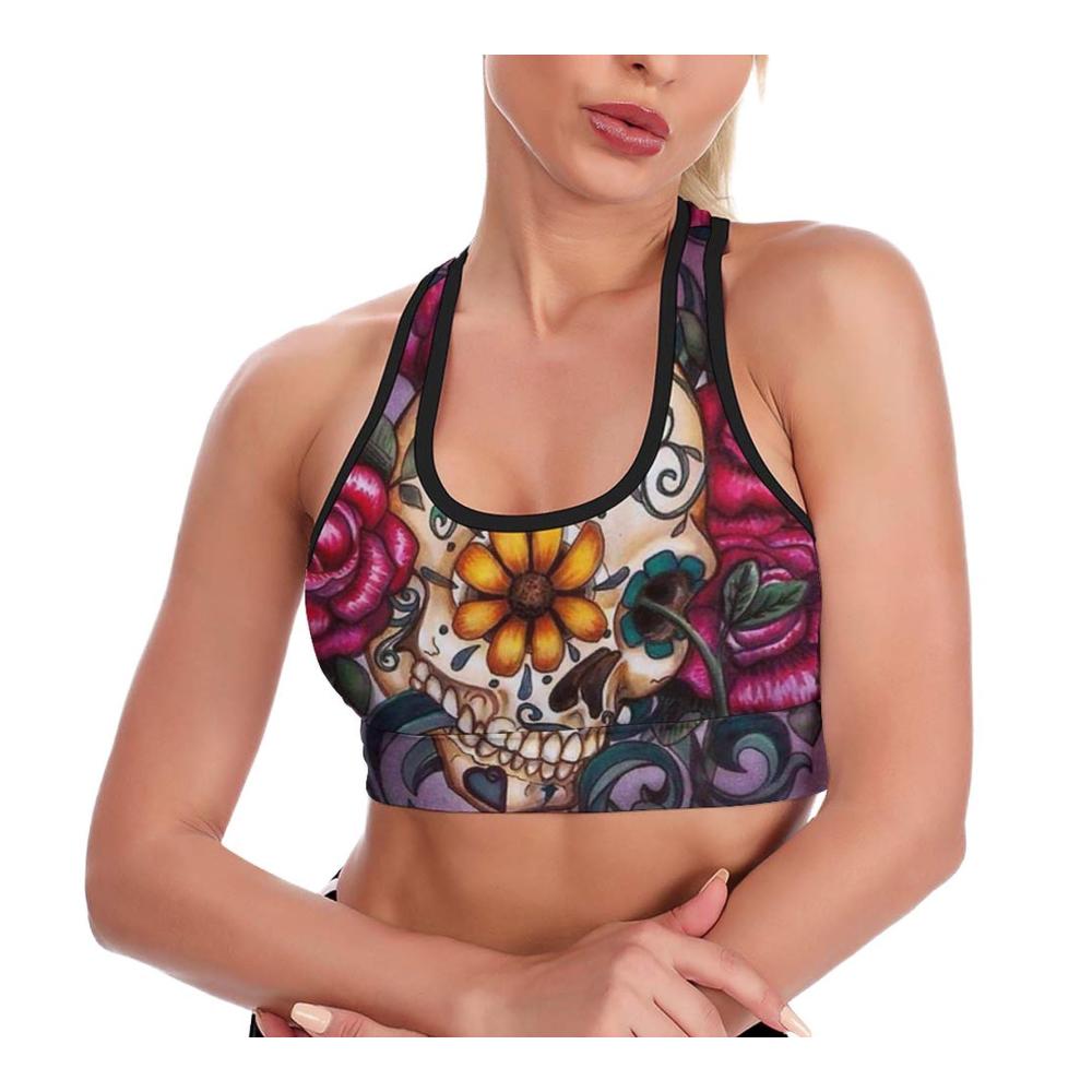 Racerback Sport-BHs Damen Weinrose Totenkopf-Design für Yoga Laufen & Alltag