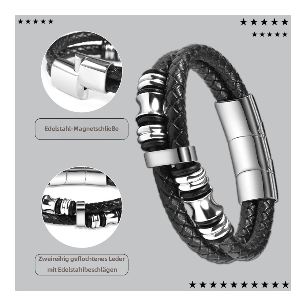 Herren Lederarmband mit Magnetverschluss - Stilvolles Geschenk für Männer 2-lagiges Flechtarmband als perfektes Armband für deinen Sohn
