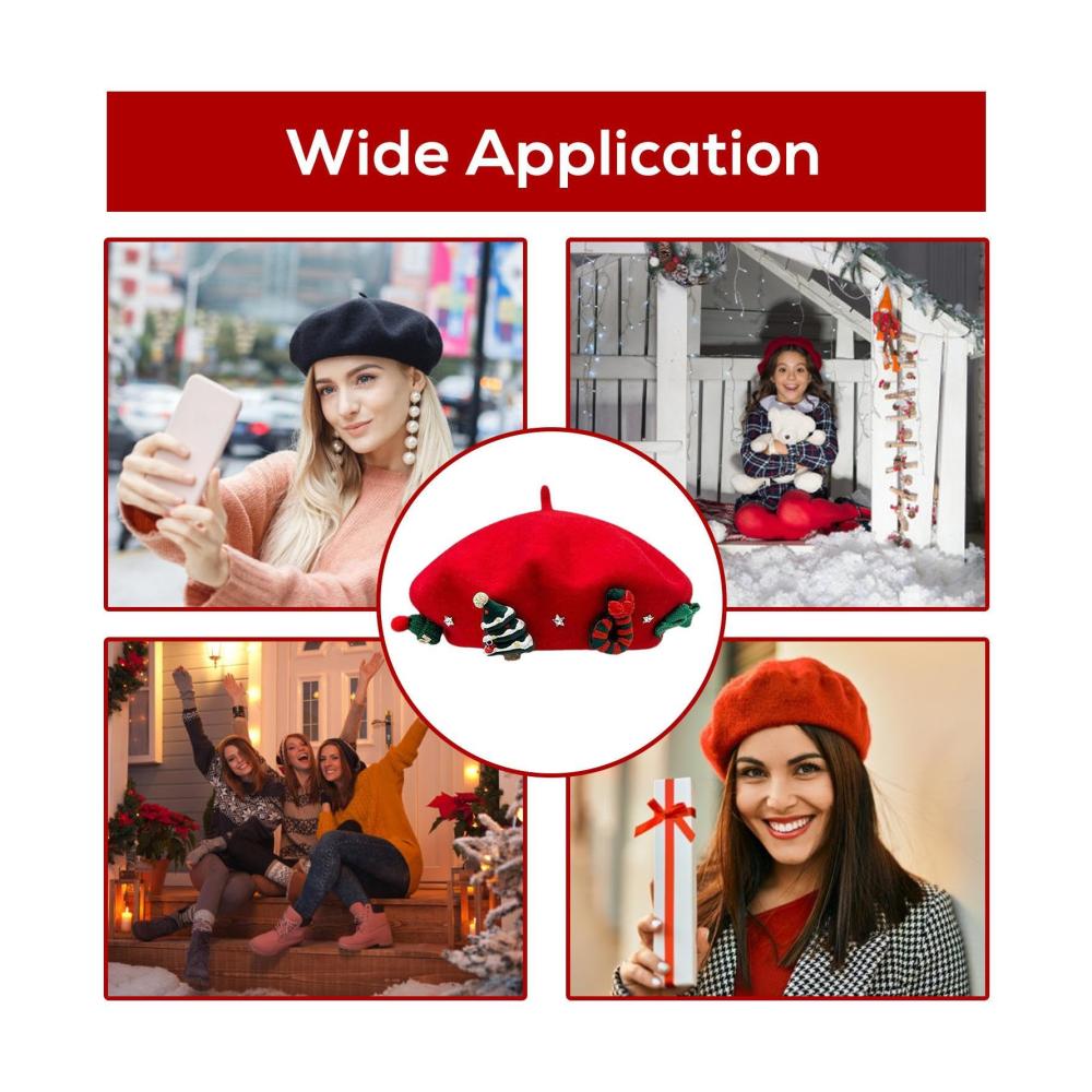 Weihnachtsbaskenmütze & Barette aus warmer Wolle für Damen - Modische Wintermütze für festliche Anlässe