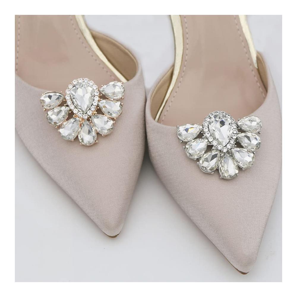 Pumps mit Strasssteinen und Engelstränen-Schuhclips – 2er Set abnehmbar Koralle Schuhdekoration für Frauen und Mädchen ideal für Party Hochzeit und Geburtstag