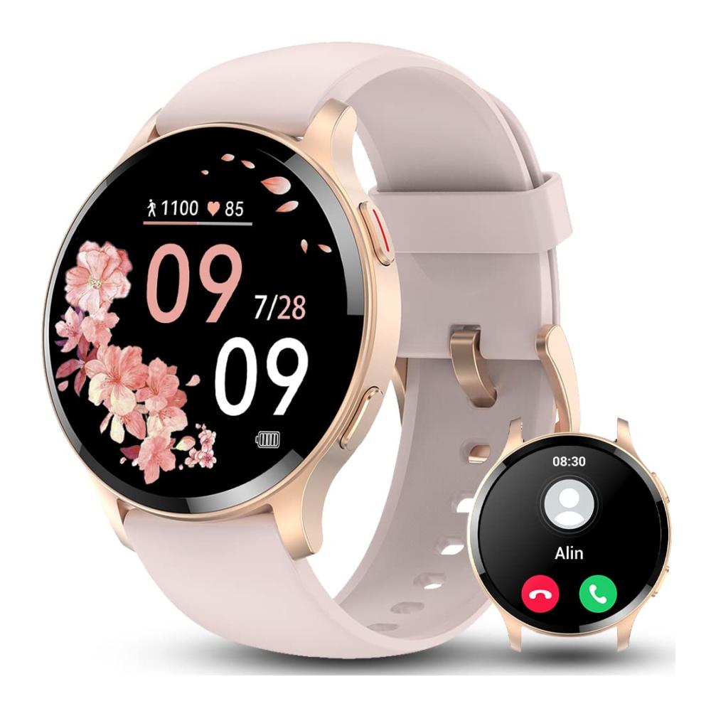 Fashion Smartwatches Bmoled Damen - 1.45 Zoll HD Armbanduhr mit Telefonfunktion Menstruationszyklus SpO2 Kalorien Pulsmesser Schrittzähler - 100 Sportmodi Fitness Tracker - IP68 Android/iOS - Roségold Smartwatch