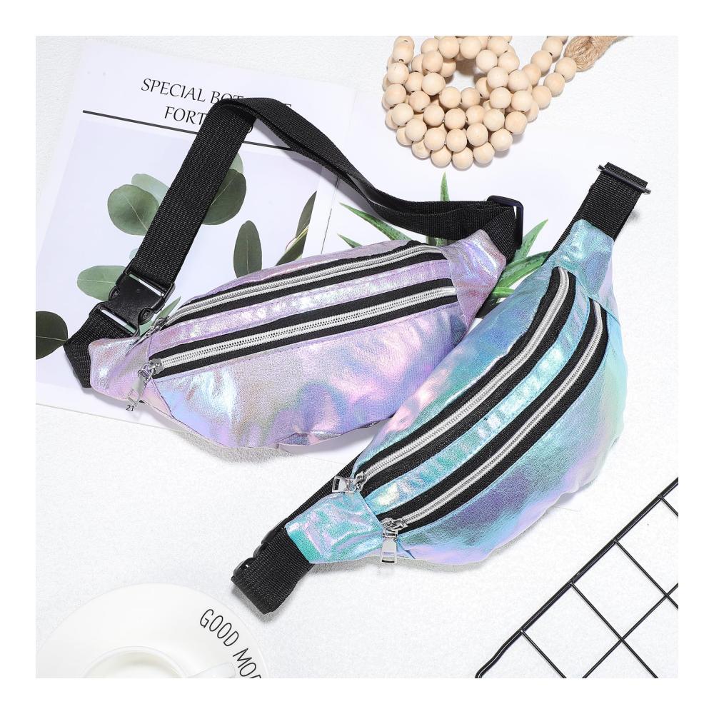 Holografisches Damen Hüfttaschen-Set | Glänzende Gürteltasche mit Verstellbarem Gürtel | Modische Hüftgürteltaschen für Damen