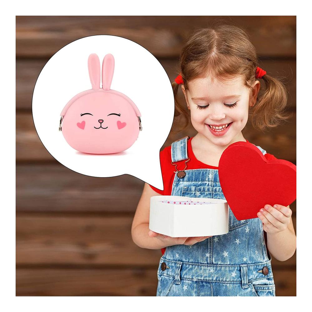 Silikon Geldbörsen Set - 2 Stück Cartoon Tier Geldbörse Kaninchen Kindergeldbörse für Mädchen - Pink Weiß - Ideales Party und Geburtstagsgeschenk