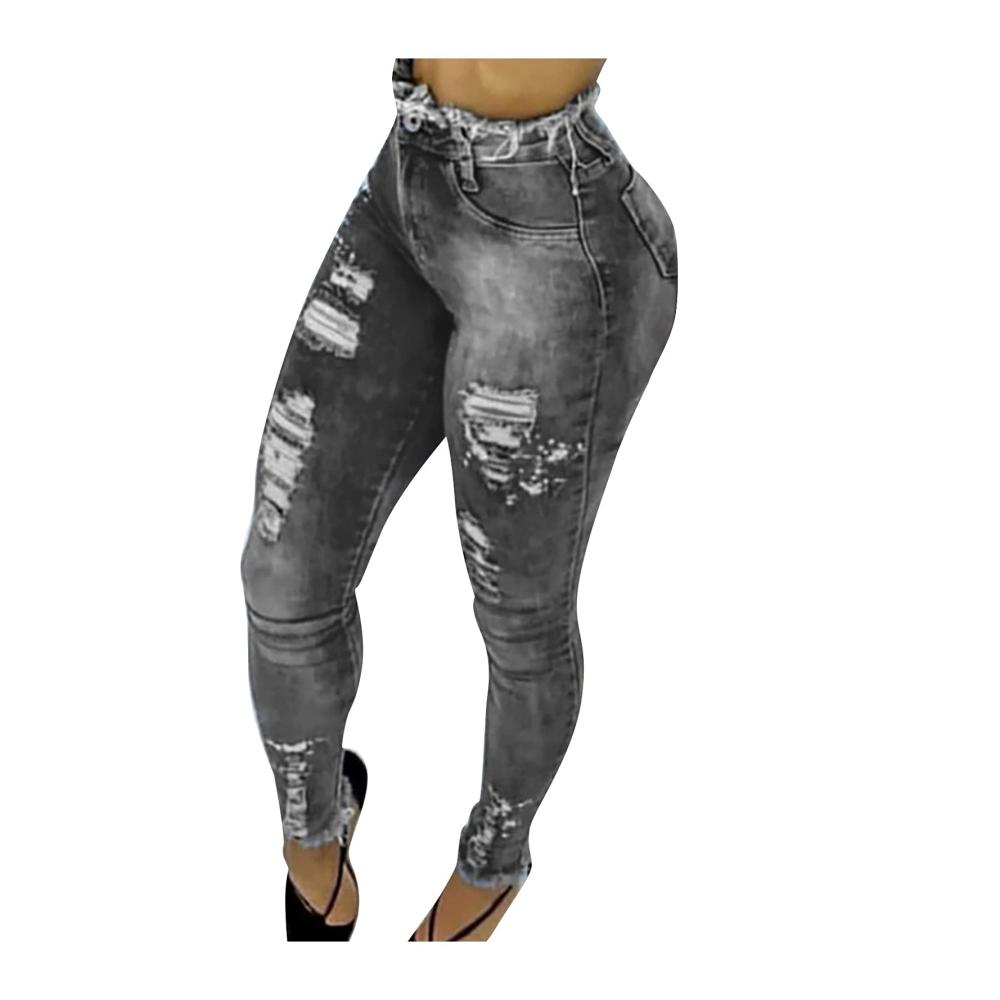 Damen High Waist Jeans Modische Sexy Denim mit Waschung Taschenloch & lässigem Party-Look (SUNDE211215A44