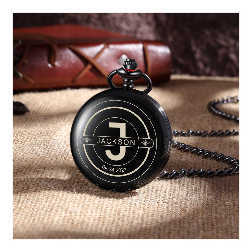 Personalisierte Vintage Taschenuhr für Herren - Foto & Textgravur - Geburtstags- und Jubiläumsgeschenk