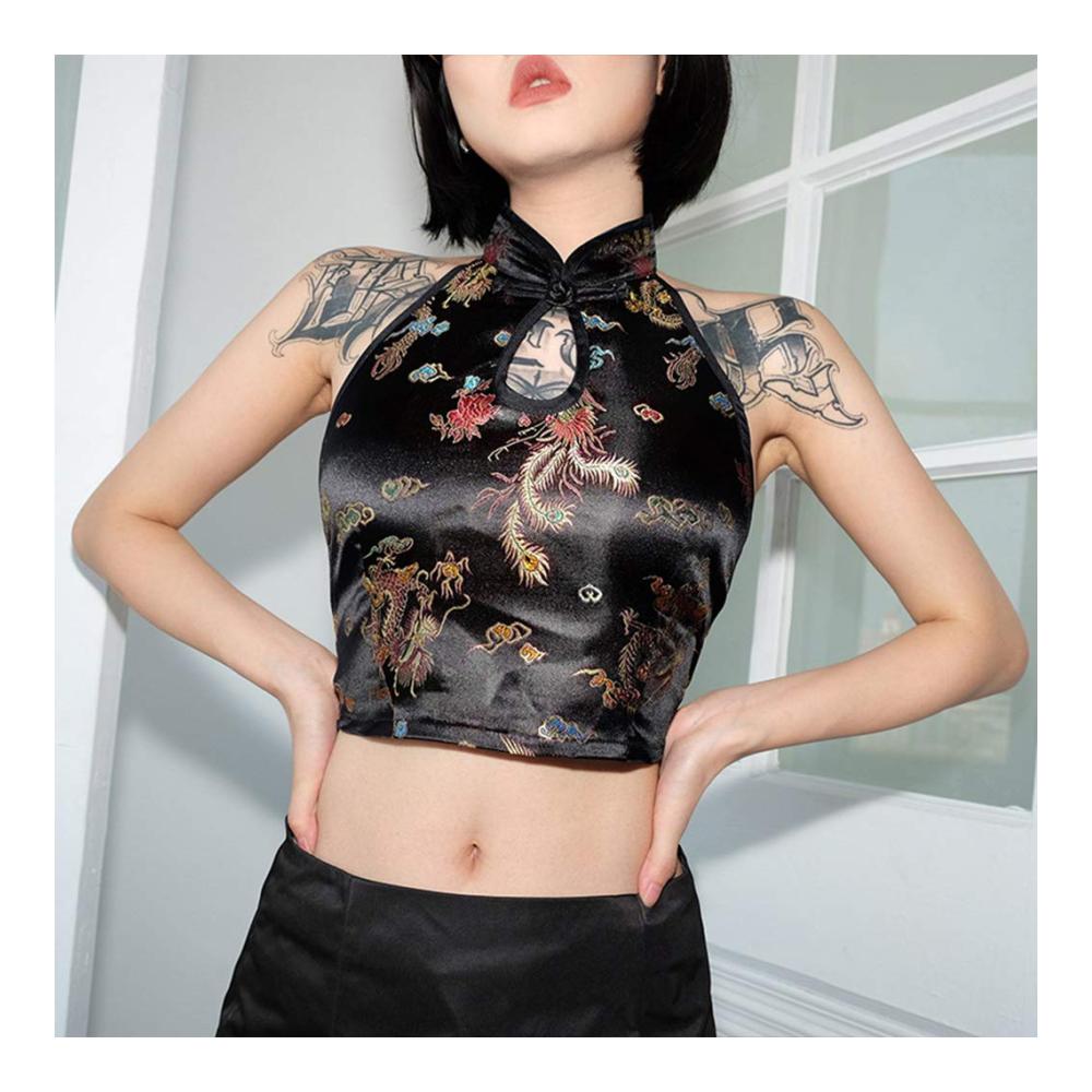 Chinesischer Stil Dragon Stickerei Crop Top - Damen Tanktops & Träger-Tops
