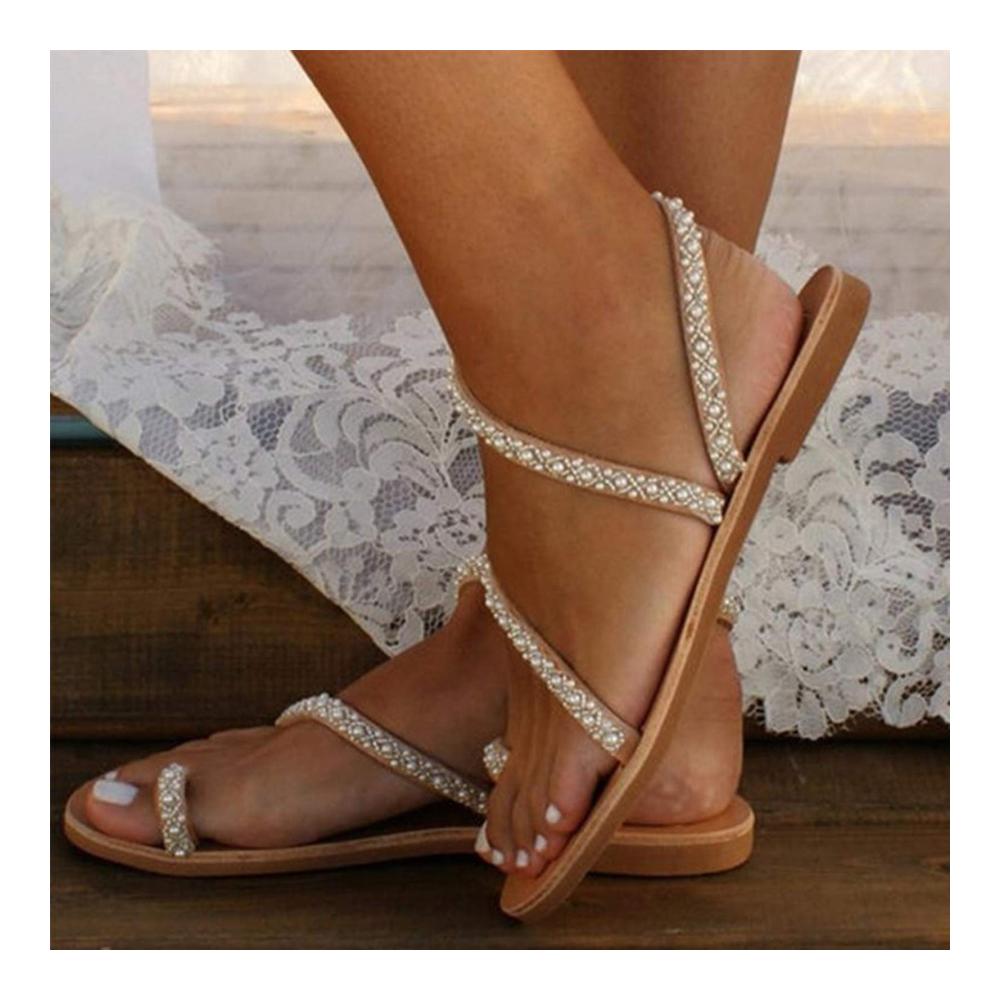 Komfortable Damen Sandalen mit Strass - Stilvolle flache Sandalen für den Alltag