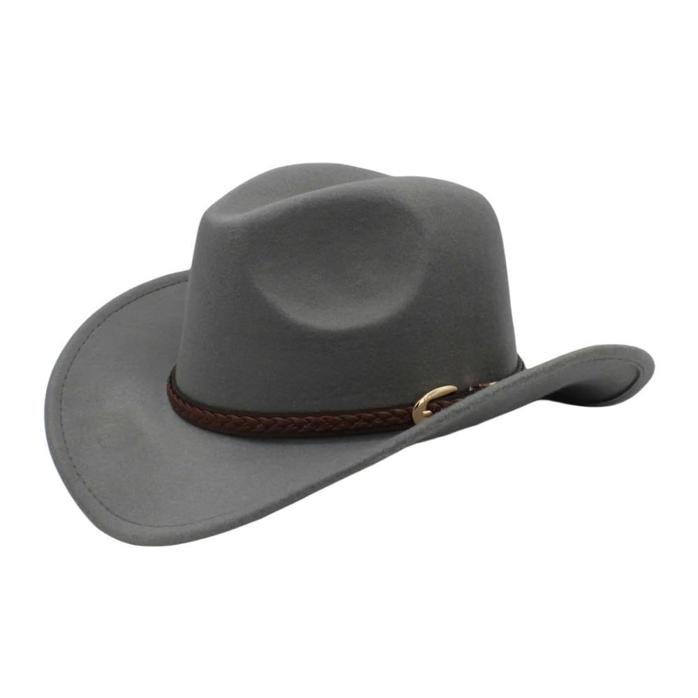 Herren und Damen Wolle Cowboyhut in Kaffeebraun mit Gürtel - Warmer Westernhut für Herbst und Winter