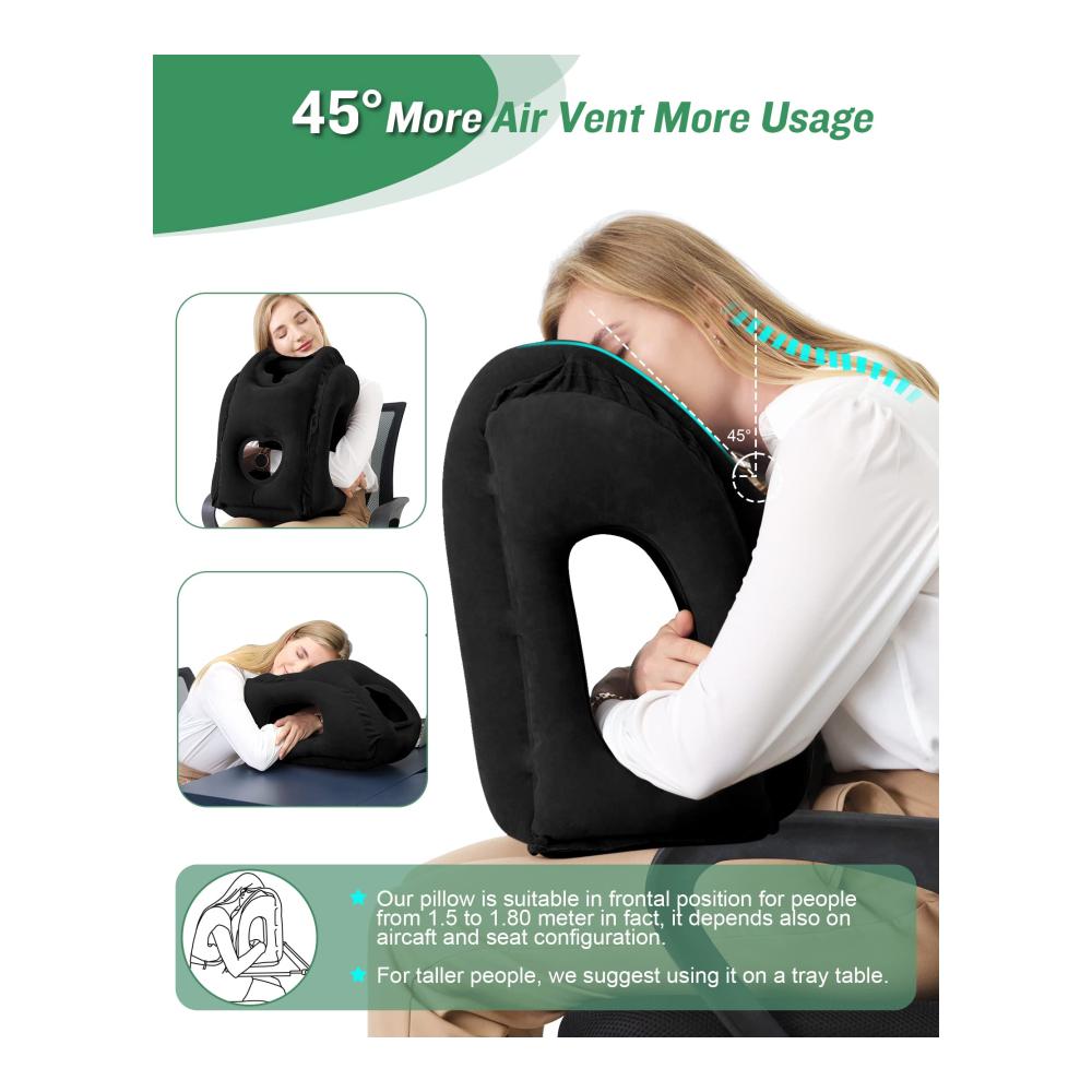 Aufblasbares Reisekissen mit 3D-Augenmaske und Ohrstöpseln - Ergonomische Kopf- und Nackenunterstützung für Flugzeug Zug Auto und Büro