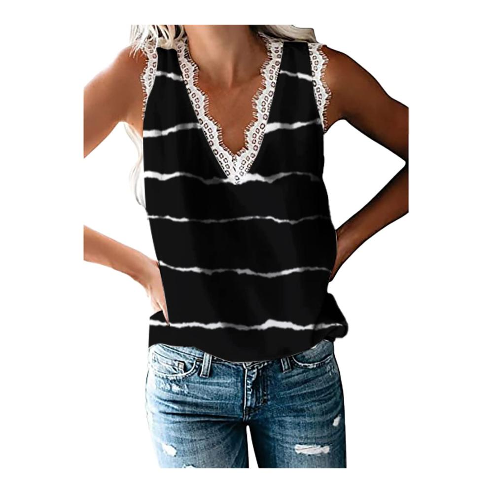 Damen Sommerhandschuhe Locker sitzender Pullover mit V-Ausschnitt kurzärmelige Spitzenweste digital bedruckt - Perfektes ärmelloses schulterfreies T-Shirt mit Spitze
