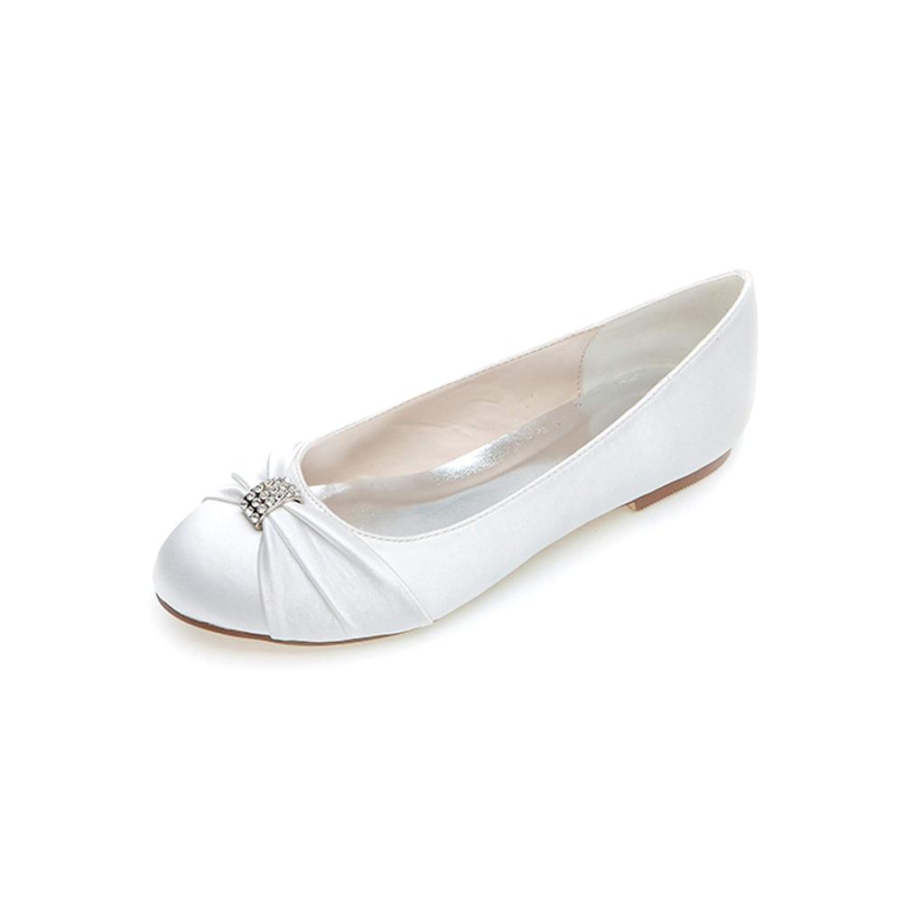 Hochzeitsschuhe Ballerinas Damen - Satin Strass Flache Brautschuhe Geschlossene Zehen Größe 9872-06