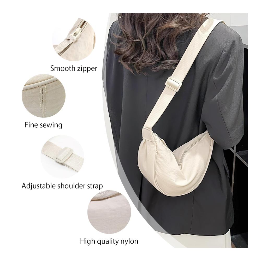 Damen Schultertasche Y2K Halbmond Crossbody mit verstellbarem Schultergurt Nylon Handtasche für Schule Shoppen und Reisen