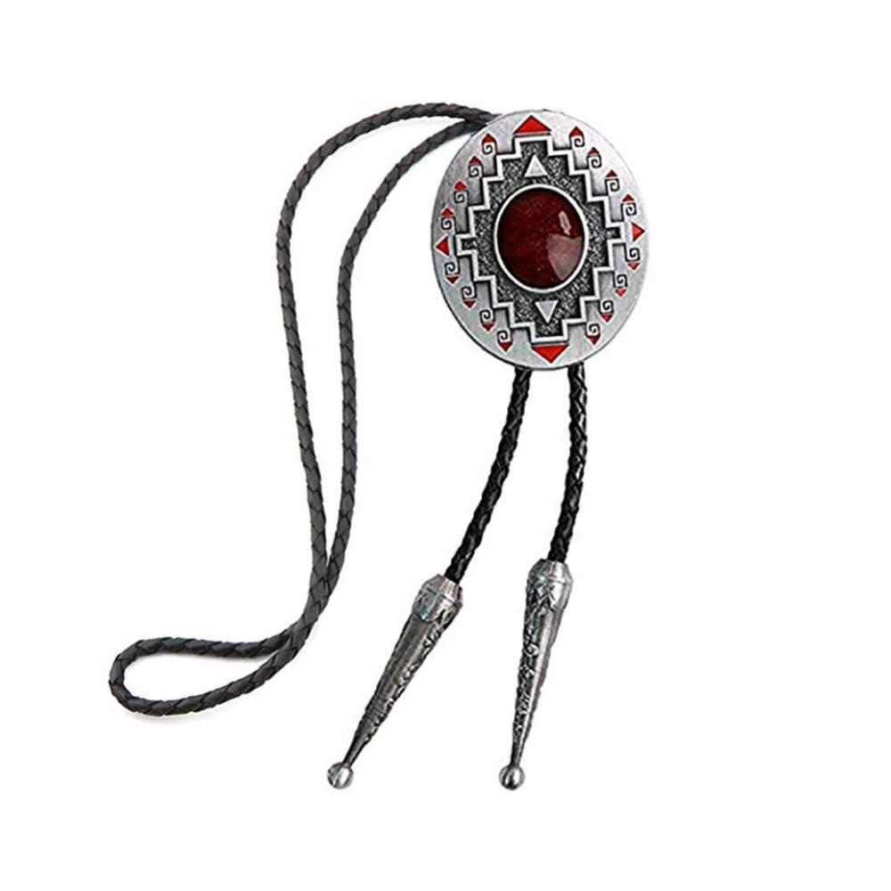 Western Cowboy Krawatte Rubin Bolo Tie - Klassische Rot-Silber Krawatte 6cm x 5cm
