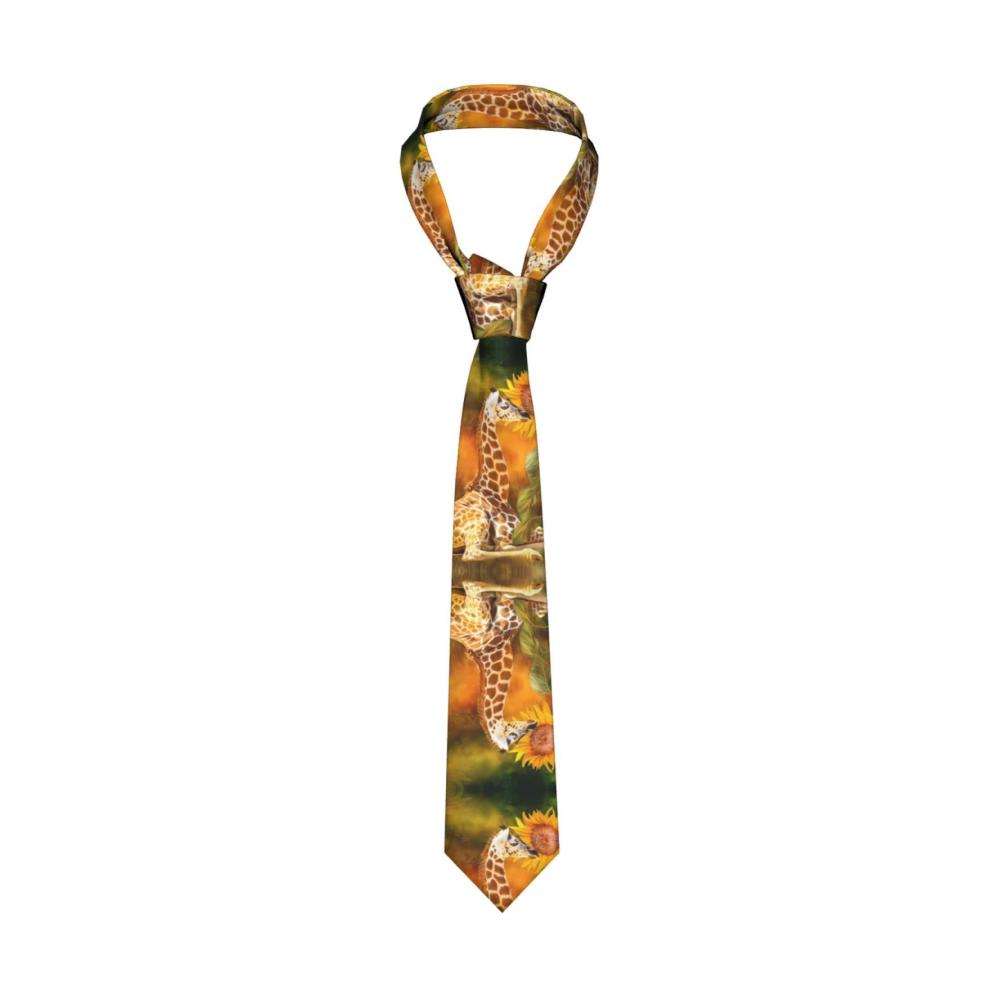 Herren Seidenkrawatte mit Giraffen- und Sonnenblumenmuster - Weicher bequemer Stoff kein Verblassen langlebig und stilvoll - Perfekt für Hochzeit Bankett und Business in Schwarz