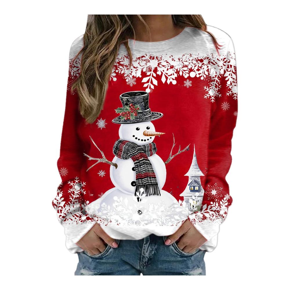Damen Weihnachtspullover mit Schneemann-Muster - Langärmelige Kapuzenjacke mit Mütze und Schal - Straßen-Sweatshirt für Teenager-Mädchen - Winter Trainingsoberteile