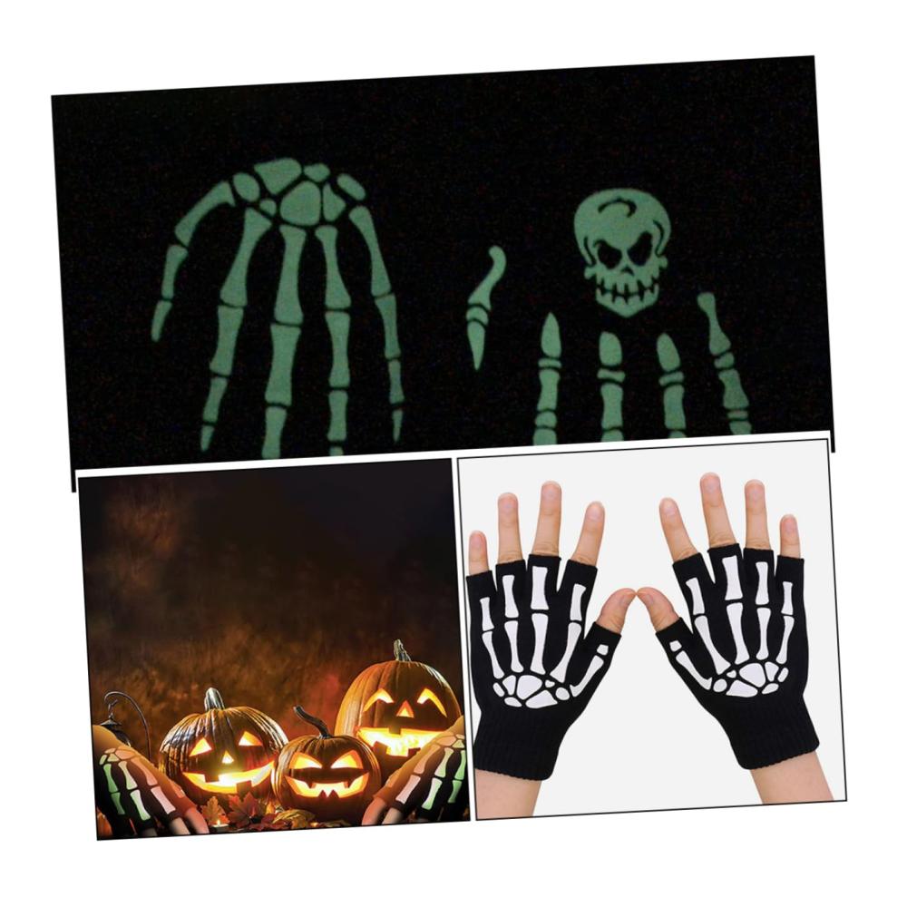 Halloween Handschuhe & Fäustlinge - 2 Paar Warme Damen und Herren Handschuhe für Halloween Kostüme Reiten und Skelett-Looks